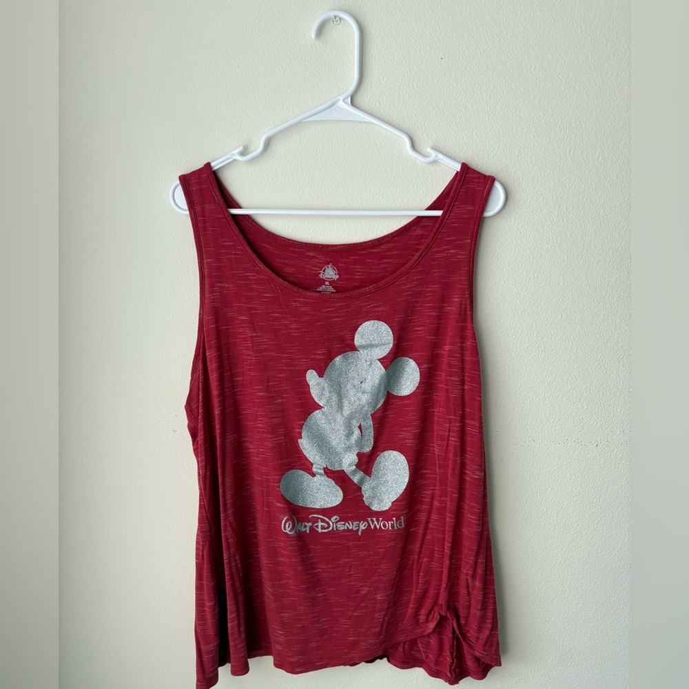 Disney Parks Red Tank Top with Silver Glitter Mickey Mouse XL